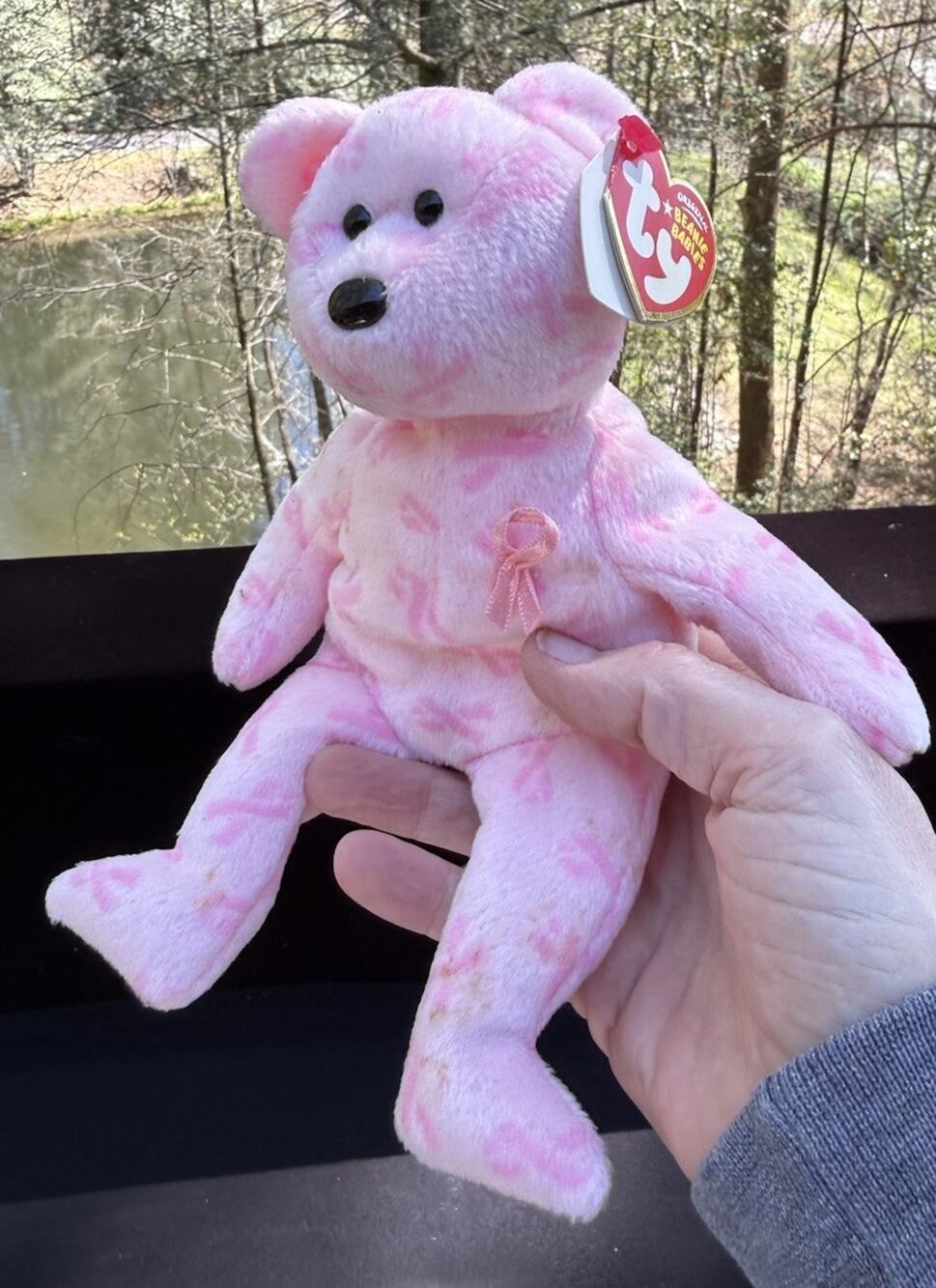 TY Beanie Baby - AWARE the Bear (Breast Cancer Awareness Bear) EUC -LO11/2